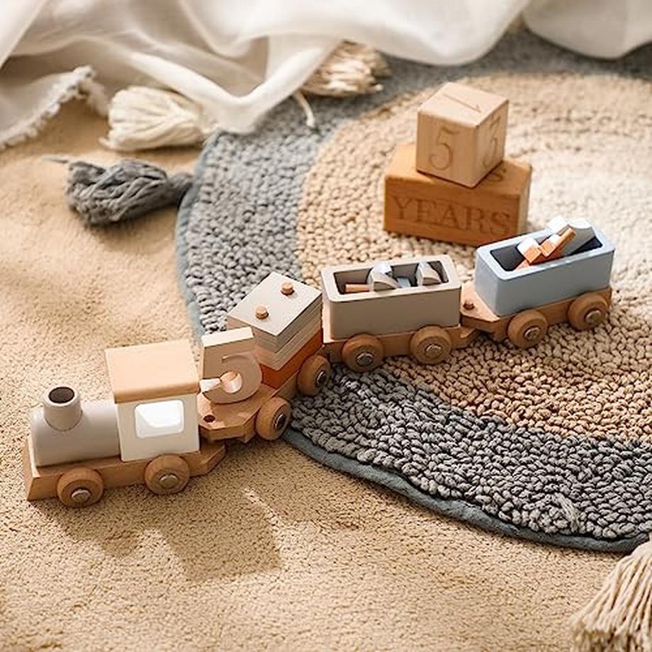 Activity-board  Geburtstag Zug aus Holz Geburtstagskind Geburtstag Zug Mädchen Zahlen und Blöcke Holzeisenbahn Spielzeug-Set 