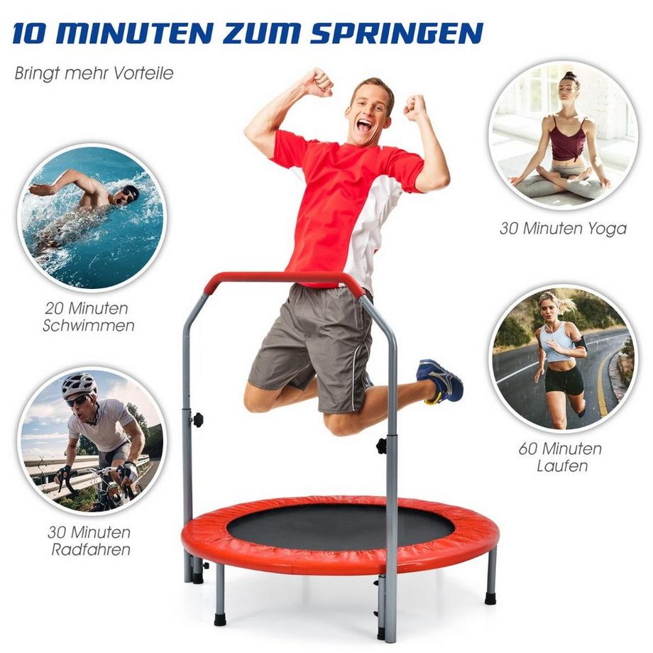 Northix  Mini trampolino pieghevole Ø101 cm con maniglia regolabile in altezza Trampolino fitness rosso 