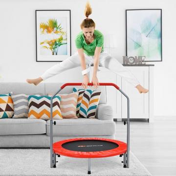 Mini trampolino pieghevole Ø101 cm con maniglia regolabile in altezza Trampolino fitness rosso
