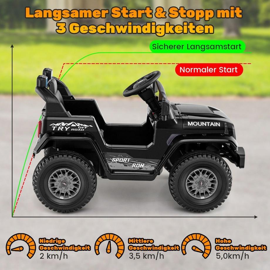 Northix  Jeep électrique pour enfants avec double moteur & Démarrage lent et amp; Voiture autoportée à suspension à 4 ressorts noire 