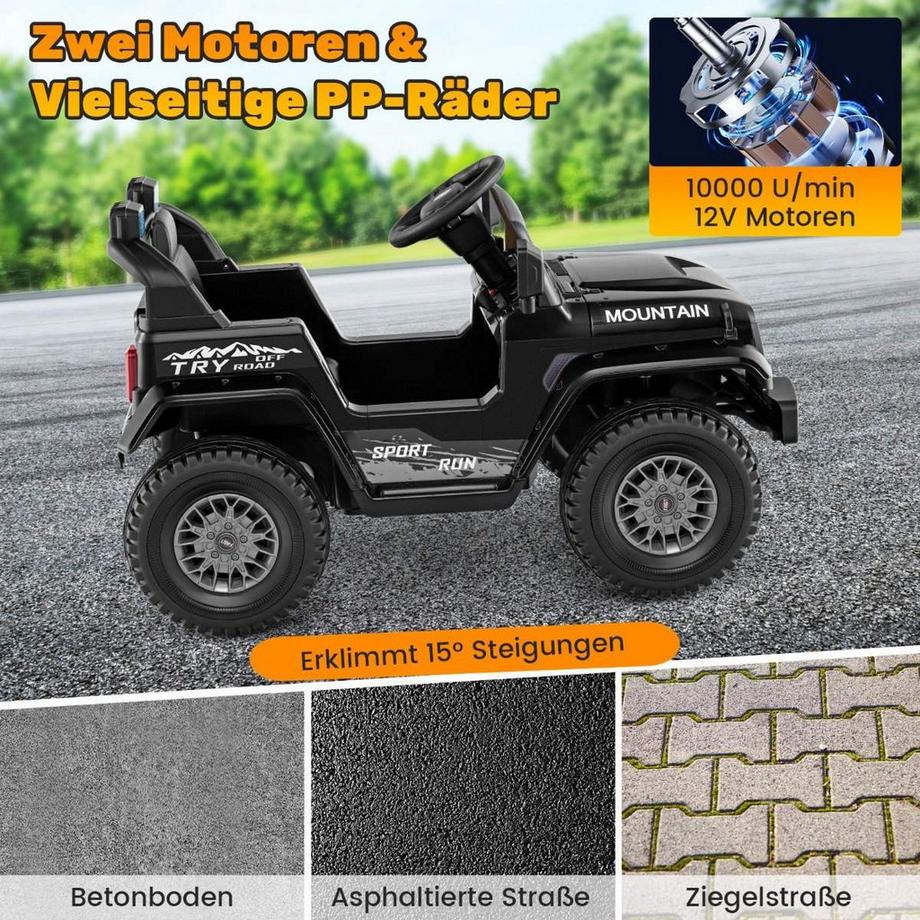 Northix  Jeep électrique pour enfants avec double moteur & Démarrage lent et amp; Voiture autoportée à suspension à 4 ressorts noire 