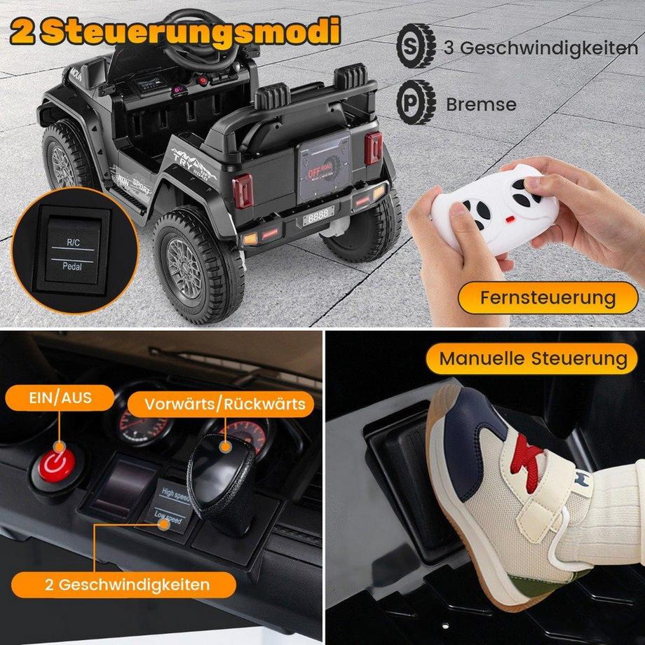 Northix  Jeep électrique pour enfants avec double moteur & Démarrage lent et amp; Voiture autoportée à suspension à 4 ressorts noire 