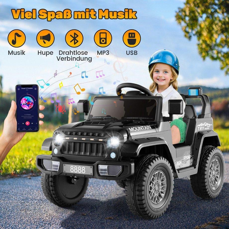 Northix  Jeep électrique pour enfants avec double moteur & Démarrage lent et amp; Voiture autoportée à suspension à 4 ressorts noire 