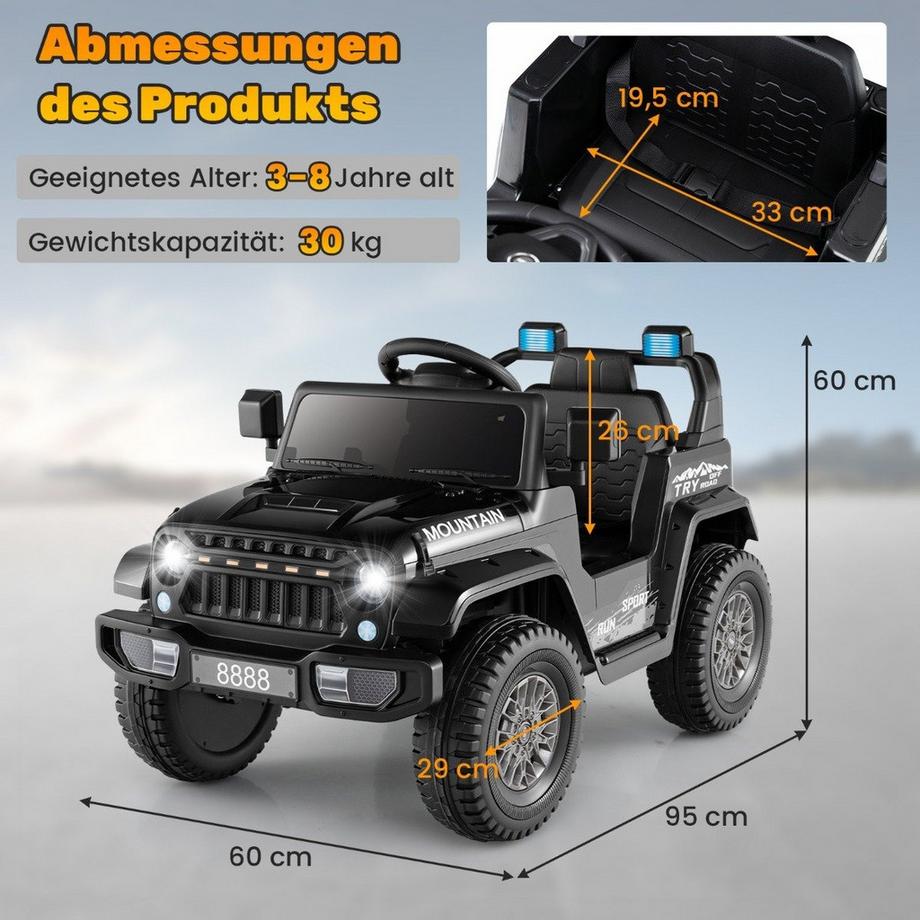 Northix  Jeep électrique pour enfants avec double moteur & Démarrage lent et amp; Voiture autoportée à suspension à 4 ressorts noire 