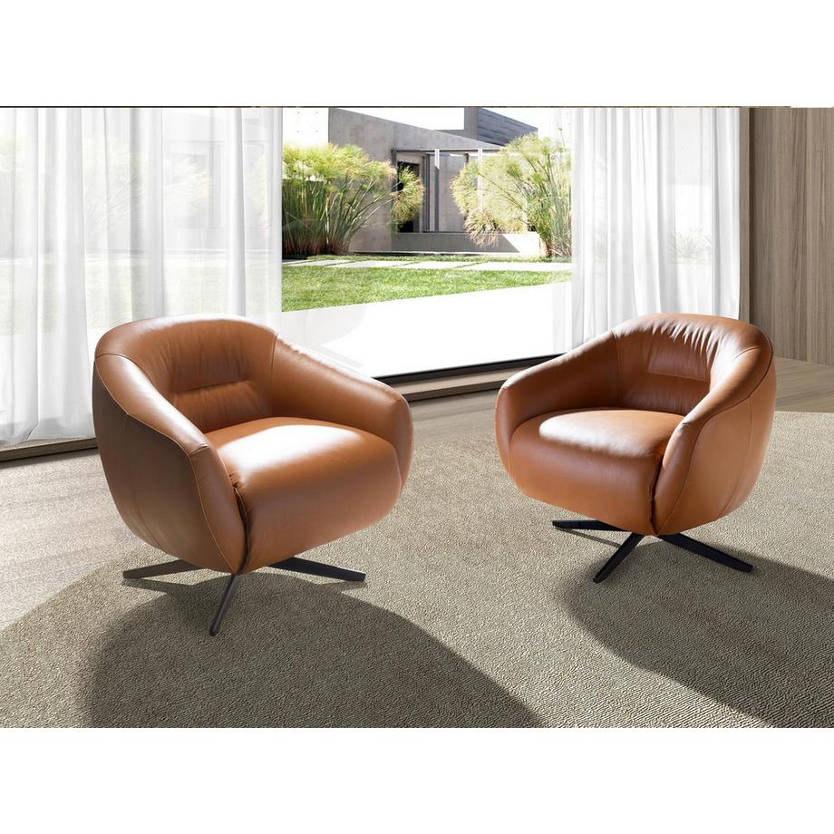 ANGEL CERDA Fauteuil pivotant en cuir brun  