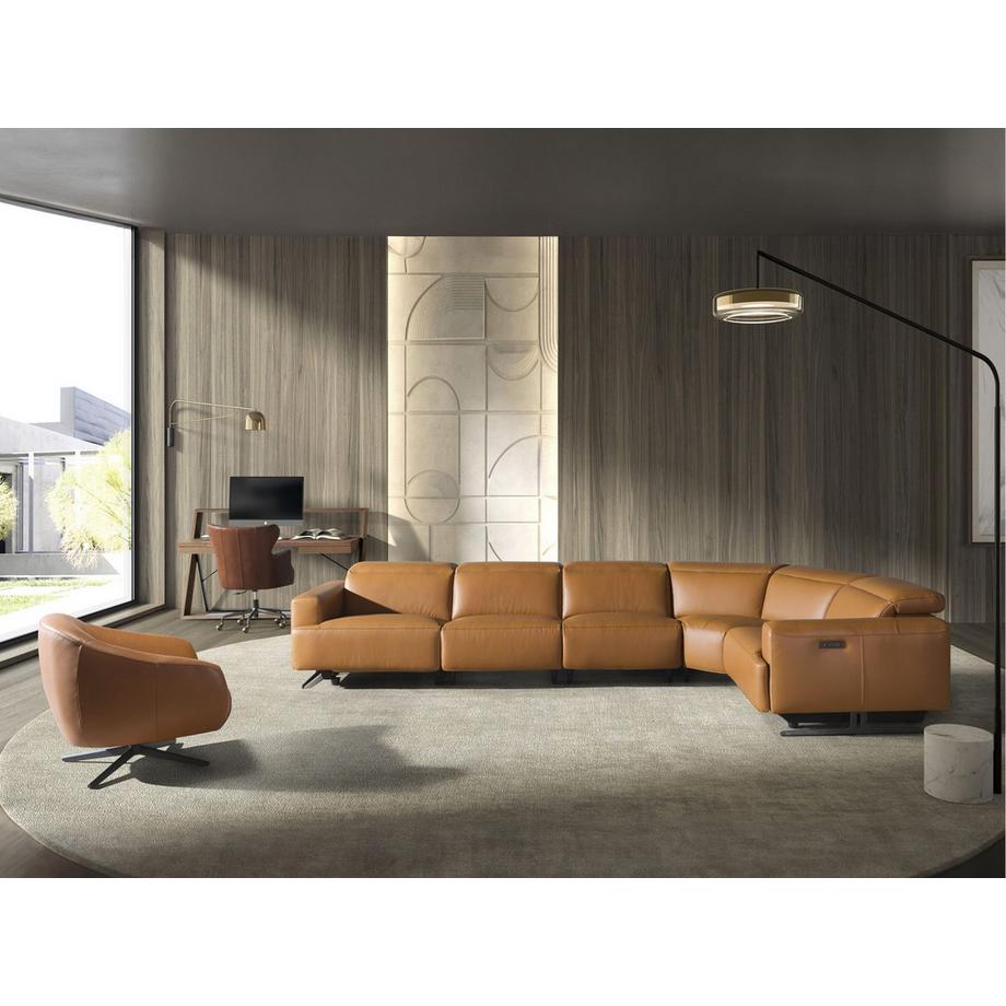 ANGEL CERDA Fauteuil pivotant en cuir brun  