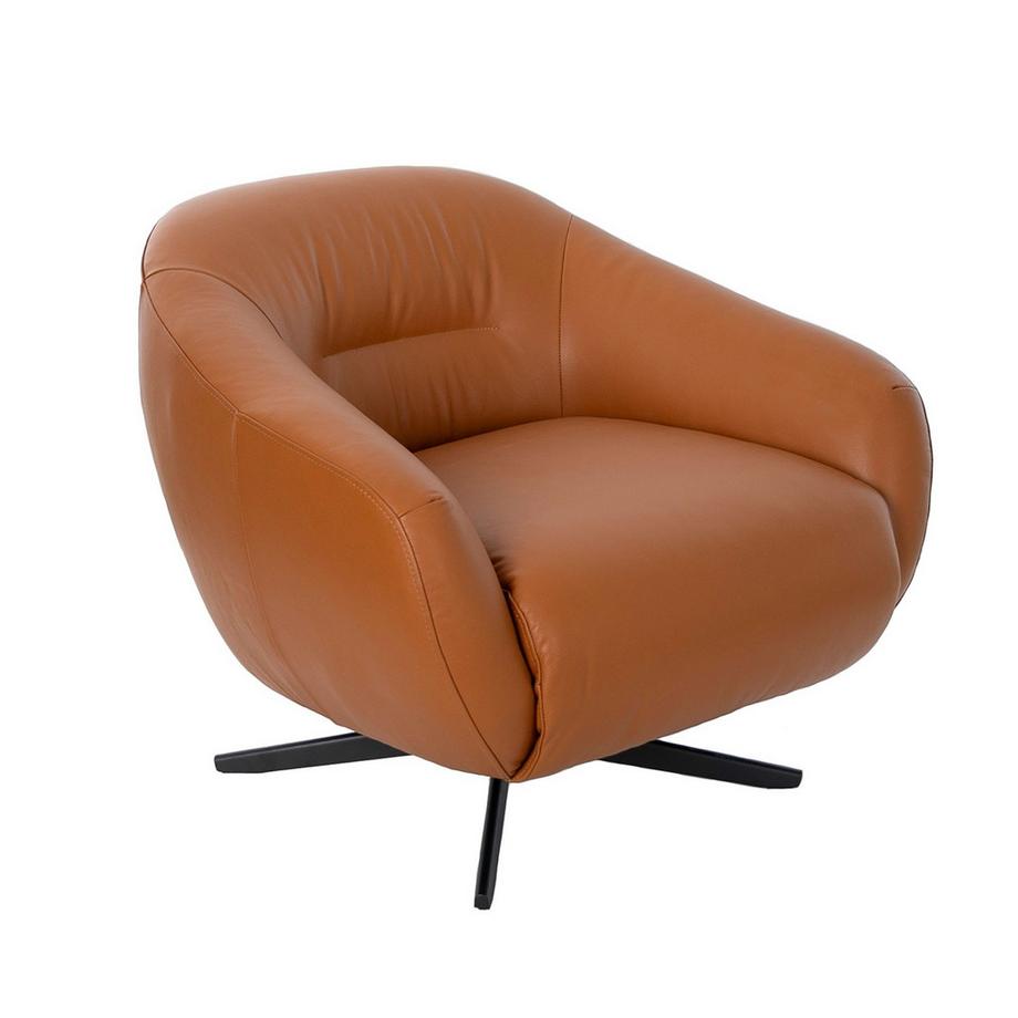 Fauteuil pivotant en cuir brun