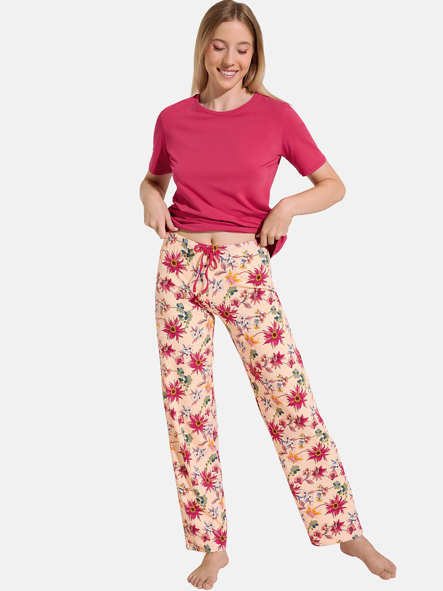 Image of Pyjama Hose T-shirt Kurzarm Flowers Unisex Multicolor L