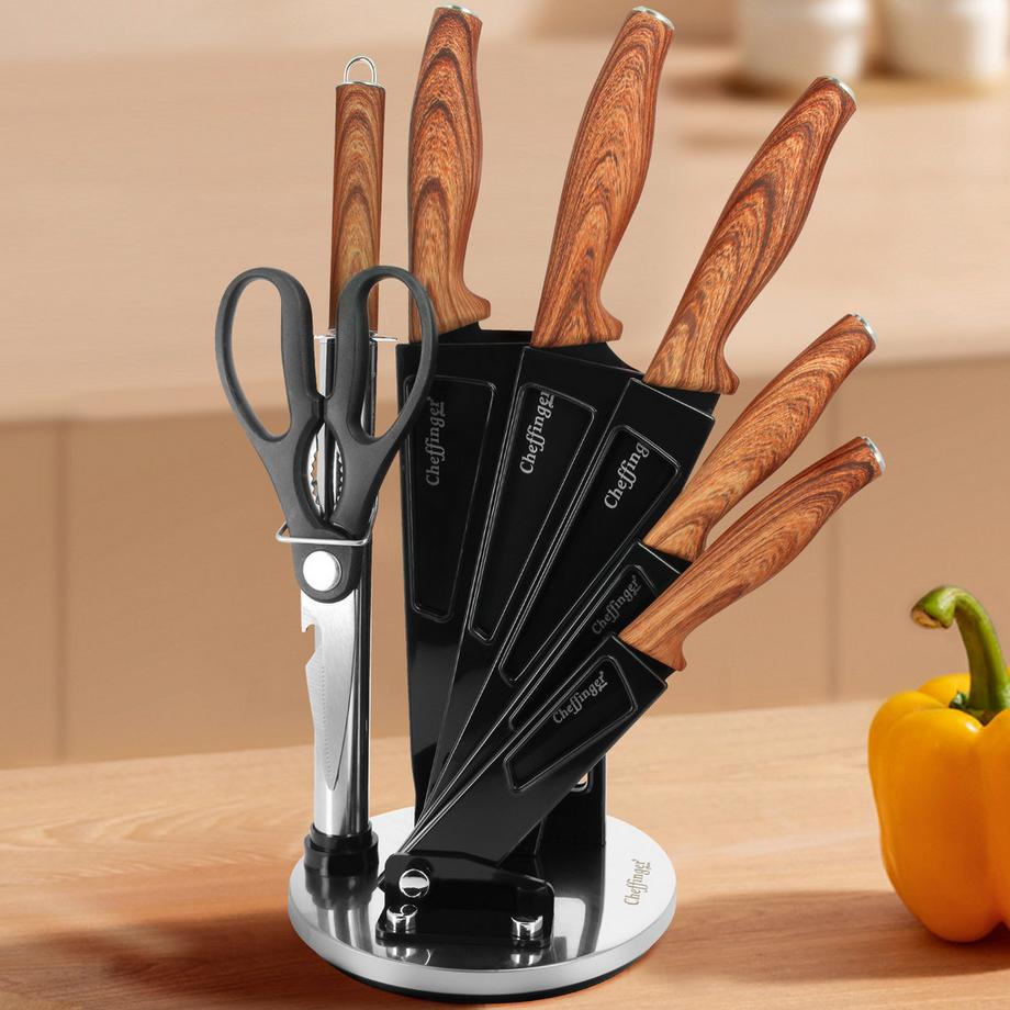 Cheffinger Set de Couteaux 7 Pièces Manches Aspect Bois  