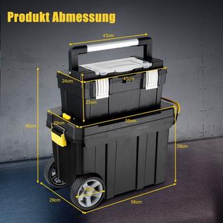 Northix 2er Set tragbarer Werkzeugkoffer mit Ziehgriff & Abnehmbarem Fach Trolley Werkzeugkoffer Schwarz  
