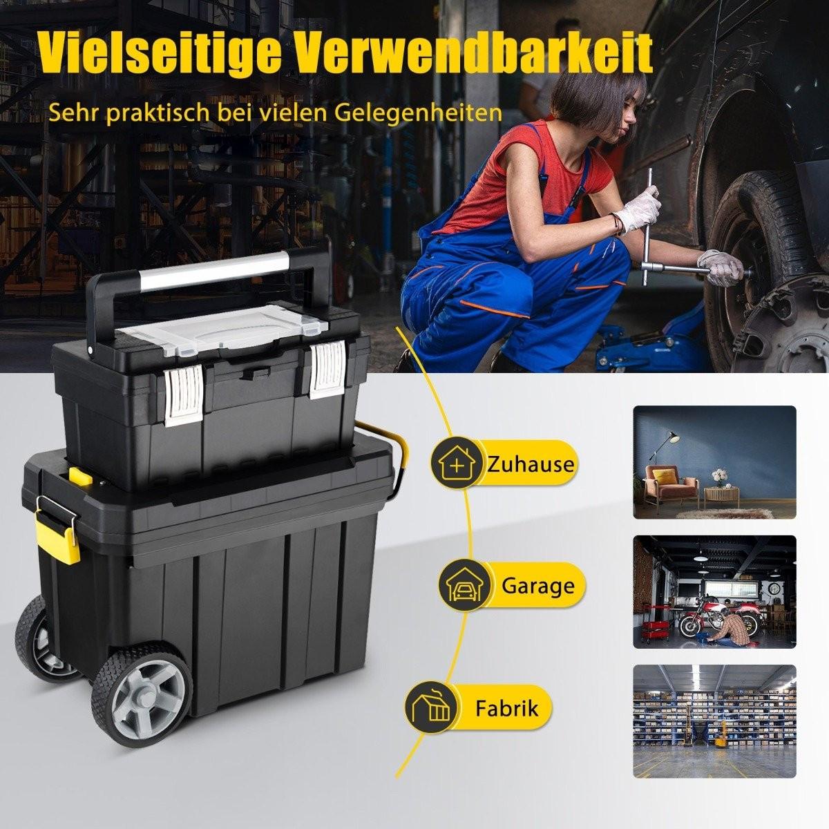 Northix 2er Set tragbarer Werkzeugkoffer mit Ziehgriff & Abnehmbarem Fach Trolley Werkzeugkoffer Schwarz  