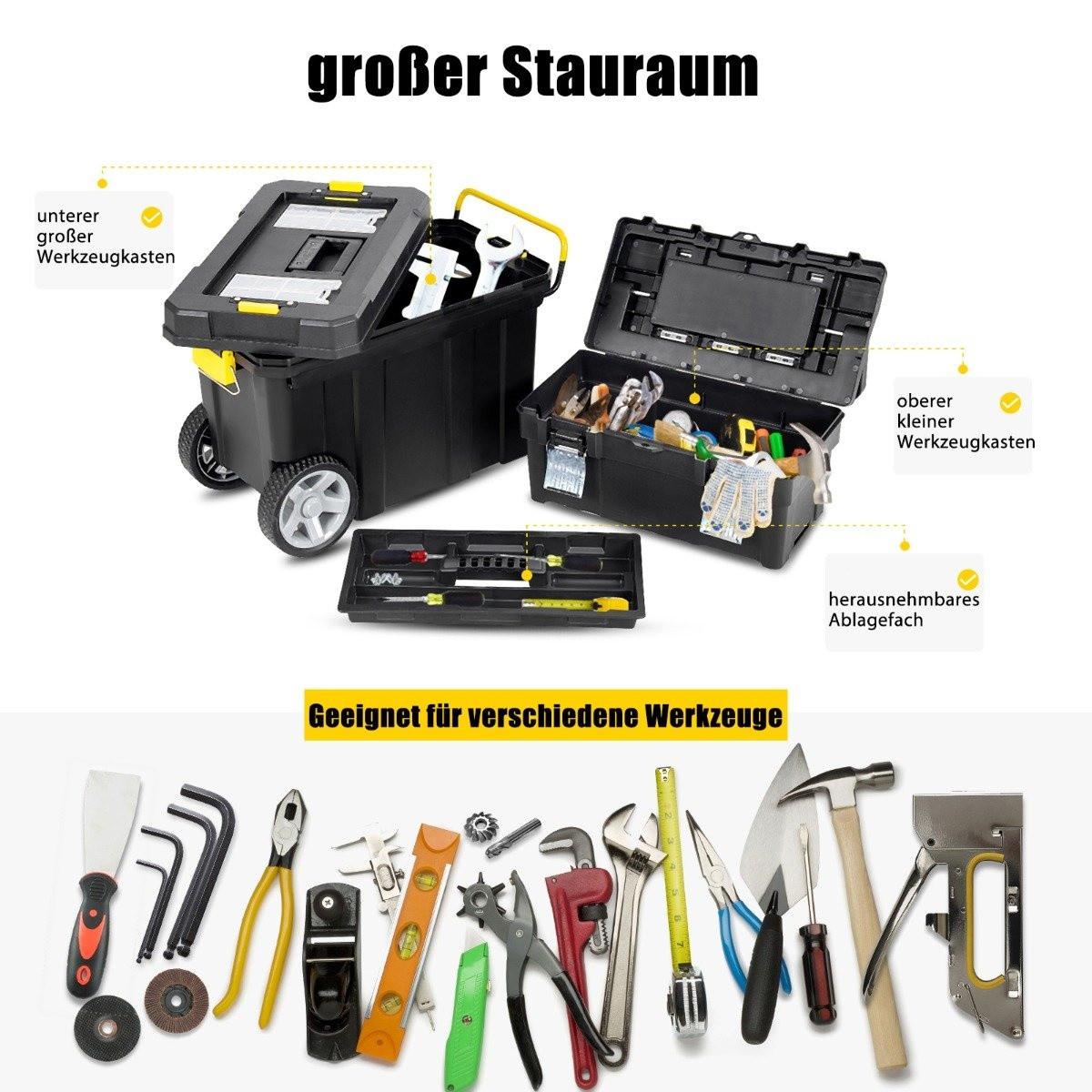 Northix 2er Set tragbarer Werkzeugkoffer mit Ziehgriff & Abnehmbarem Fach Trolley Werkzeugkoffer Schwarz  