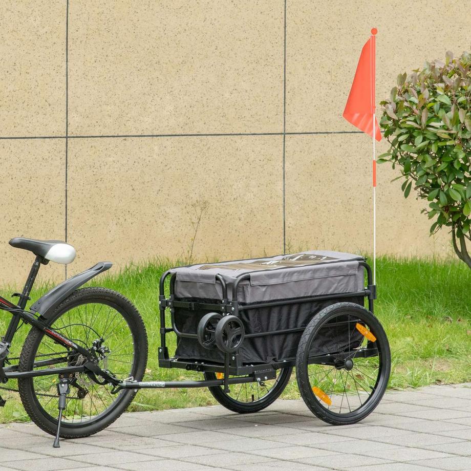 Northio  2-In-1 Fahrradanhänger Lastenanhänger Transportanhänger Für Fahrrad Mit 20 Zoll-Luftreifen 40 Kg Belastbarkeit 130 X 64 X 64/103 Cm 