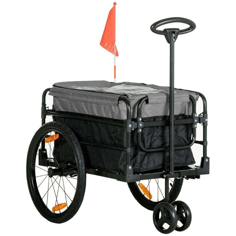 Northio  2-In-1 Fahrradanhänger Lastenanhänger Transportanhänger Für Fahrrad Mit 20 Zoll-Luftreifen 40 Kg Belastbarkeit 130 X 64 X 64/103 Cm 