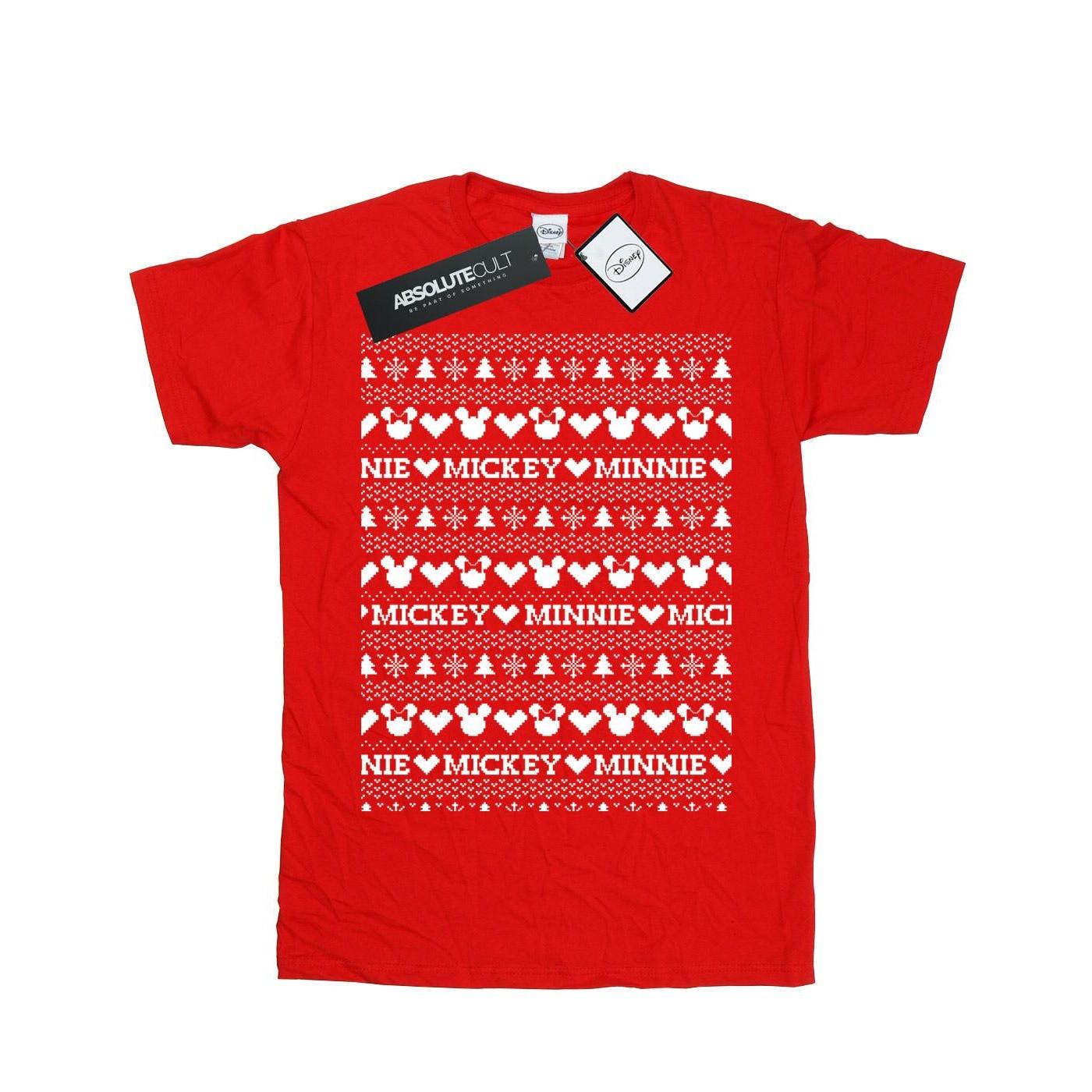Image of Mickey And Minnie Christmas Fair Isle Tshirt Unisex Rot Bunt 116