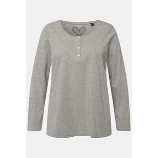 Ulla Popken  T-shirt manches longues, collection Basic. Patte de boutonnage. Coupe Regular Fit. 