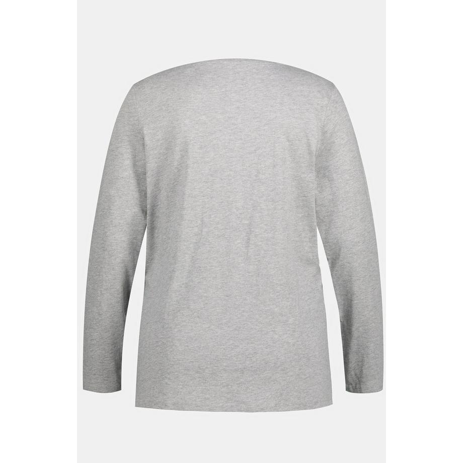 Ulla Popken T-shirt Basique Manches Longues Patte de Boutonnage Coupe Droite  