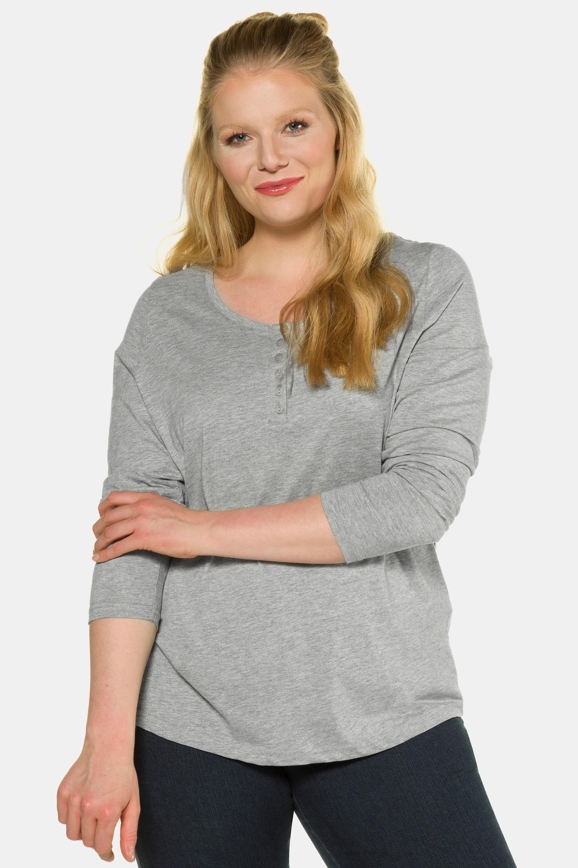 Ulla Popken  Basic Shirt, Knopfleiste, regular, Langarm 