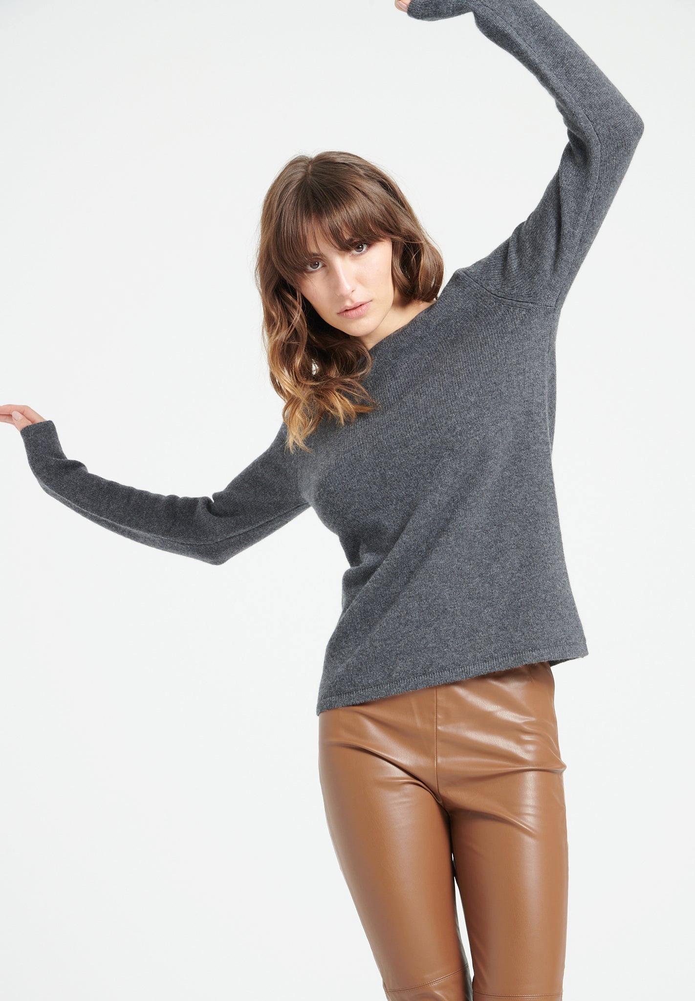 Image of Lilly 18 Bootskragen Pullover 4 Sohn - 100% Kaschmir Damen Grau L