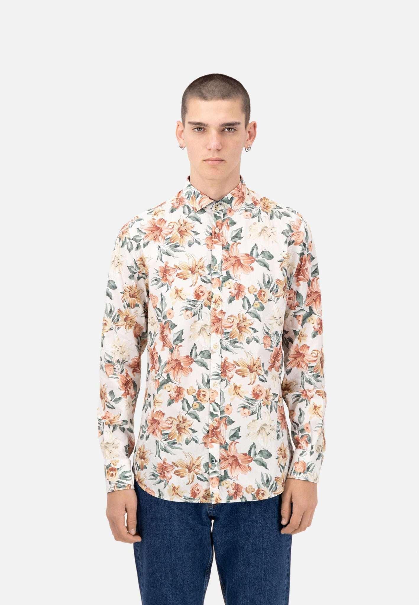 Image of Hemden Shirt-flower Print Herren Orange XXL