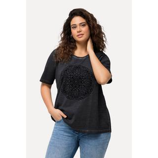 Ulla Popken  T-shirt Classic à col rond et manches courtes, motif mandala 