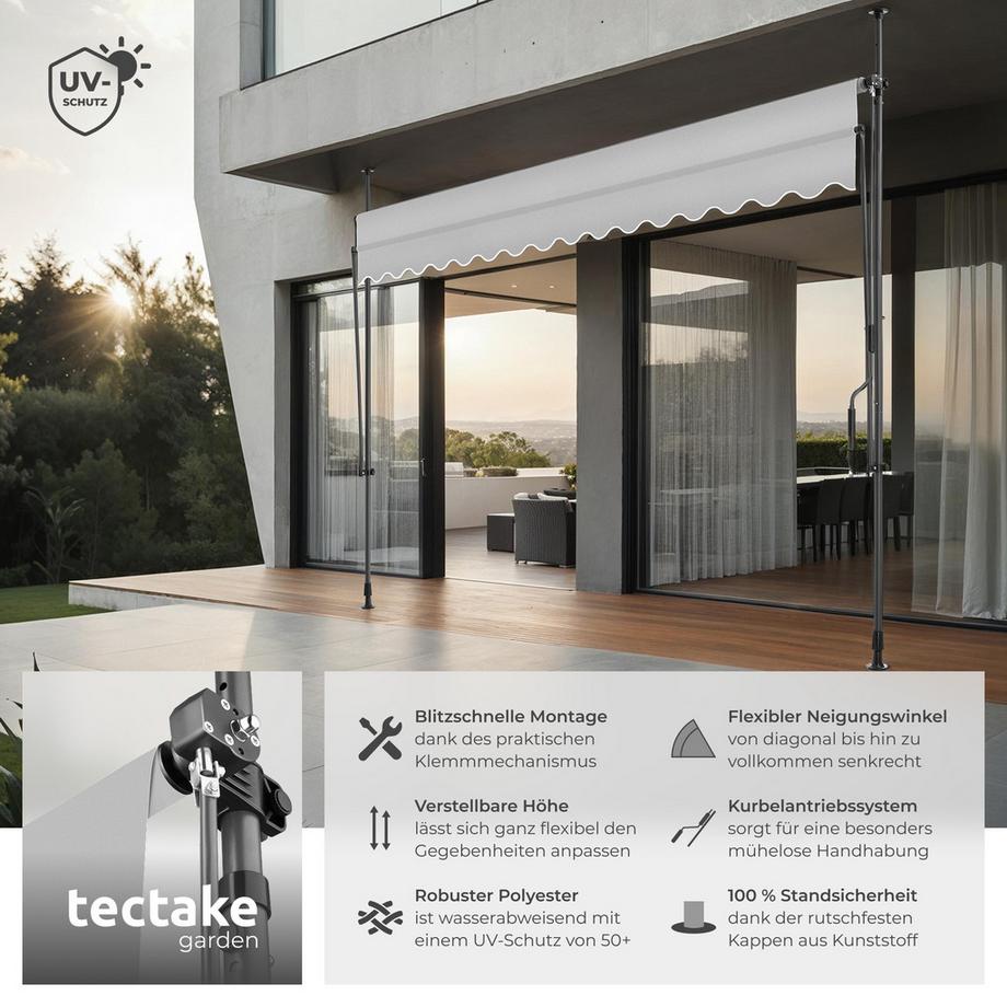 Tectake Klemmmarkise  mit Handkurbel UV-beständig  