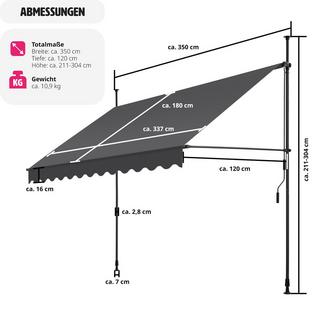 Tectake Tenda a morsetto con manovella, altezza regolabile  