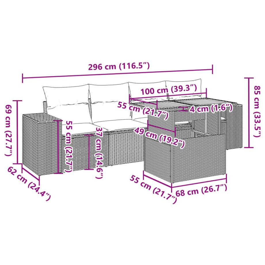 VidaXL Ensemble de canapés de jardin rotin synthétique  