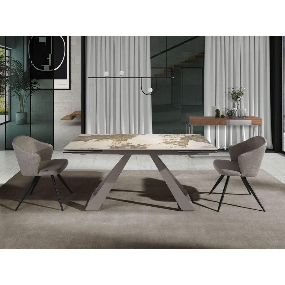 ANGEL CERDA Rechteckiger ausziehbarer Esstisch aus Porzellanmarmor und taupefarbenem Stahl  
