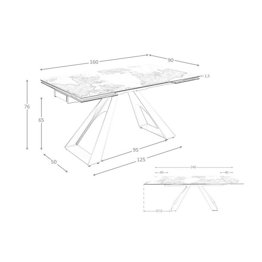 ANGEL CERDA Rechteckiger ausziehbarer Esstisch aus Porzellanmarmor und taupefarbenem Stahl  