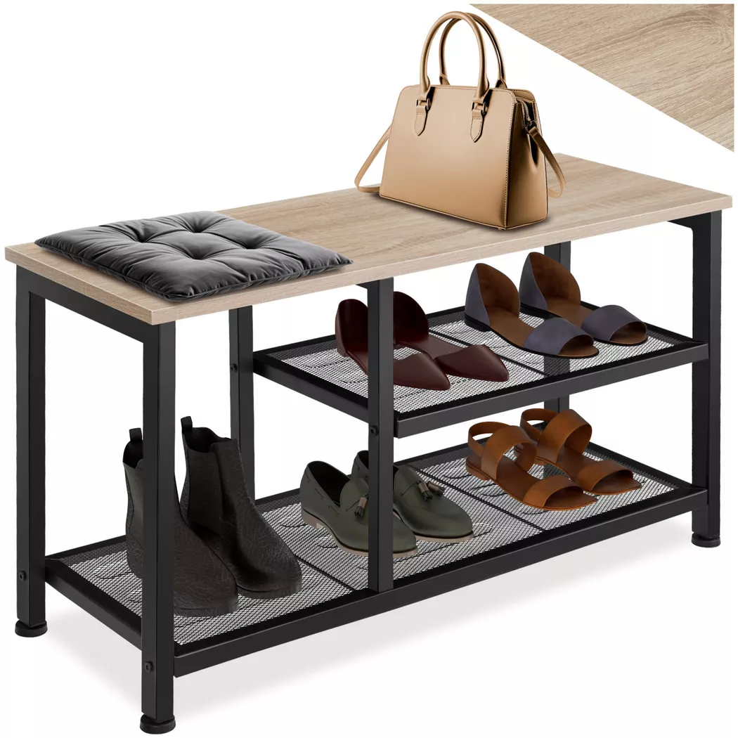 Tectake - Schuhregal Taunton Industrial Style Holz und Stahl, 80cm, Sand
