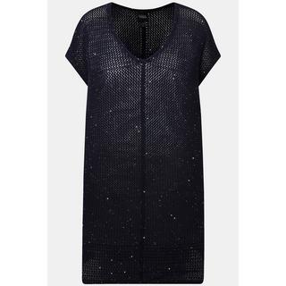 Ulla Popken  Gilet lungo e smanicato con lavorazione, paillettes e scollo rotondo 