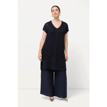 Pull long sans manches en maille texturée, avec paillettes et col rond