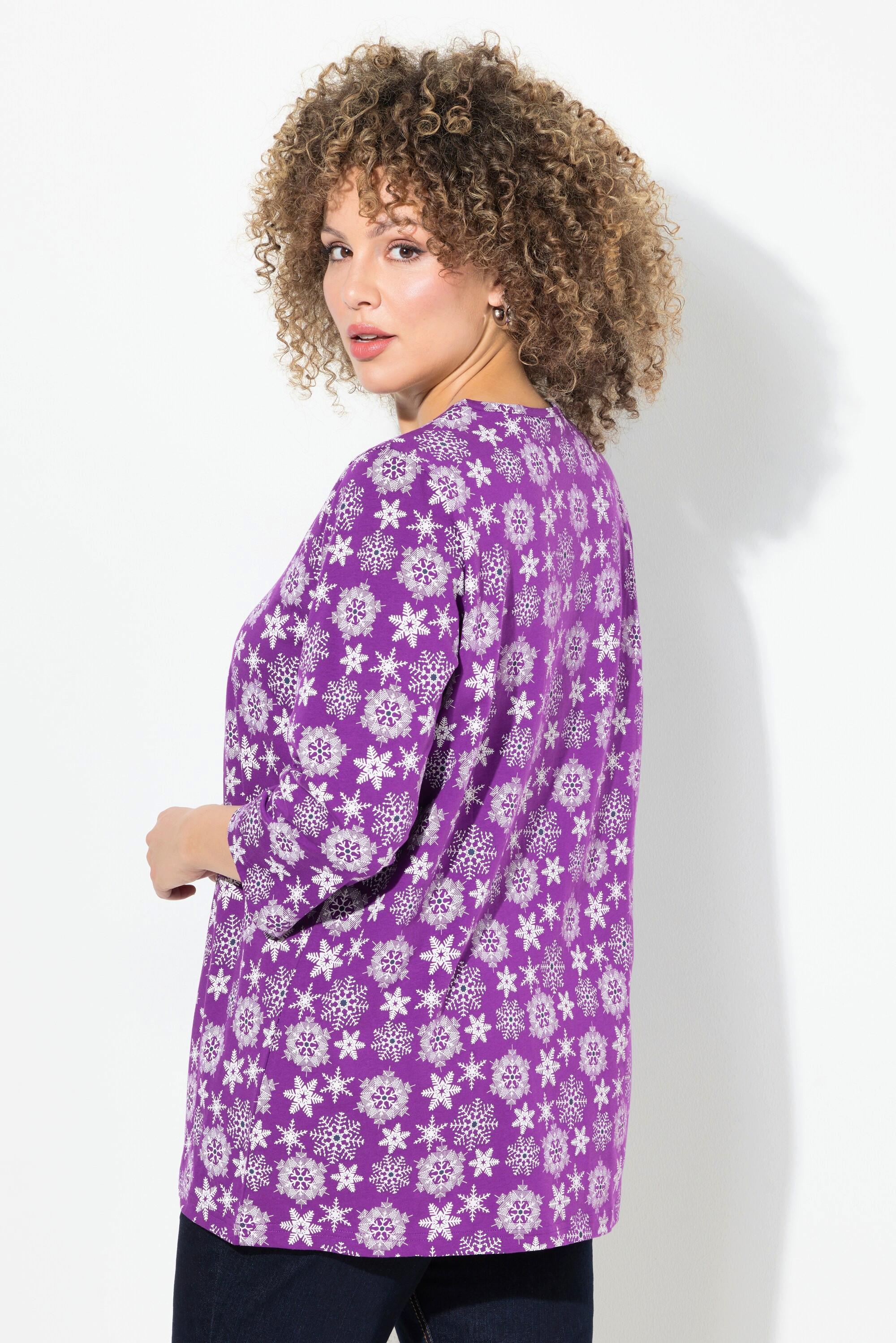 Ulla Popken Fiocco di neve Linea A Scollo a V Maniche 3/4 Maglia  