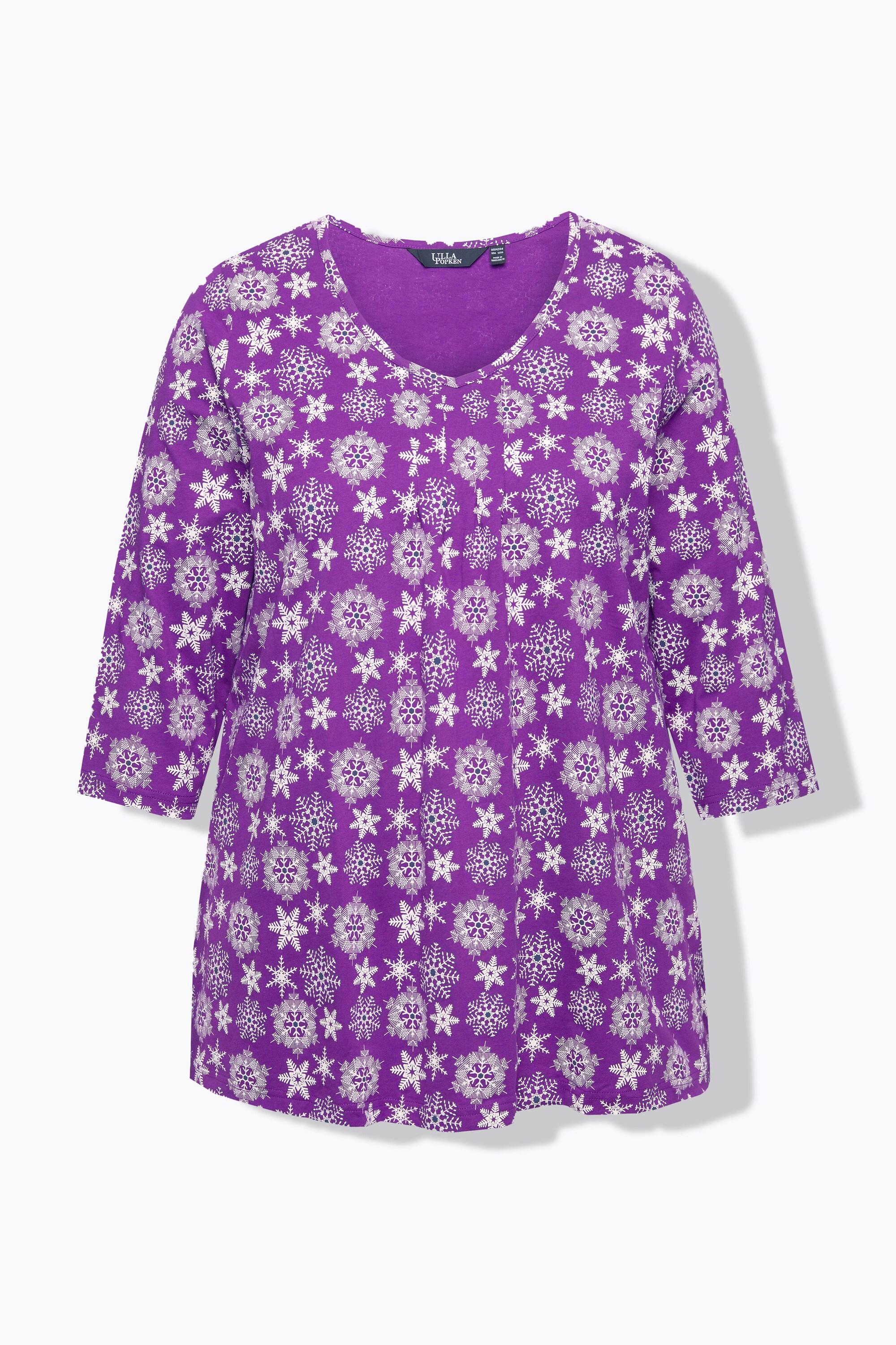 Ulla Popken Fiocco di neve Linea A Scollo a V Maniche 3/4 Maglia  