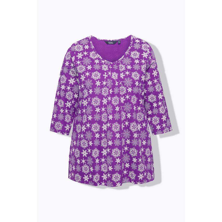 Ulla Popken Schneeflocken A-Linie V-Ausschnitt 3/4 Arm Shirt  