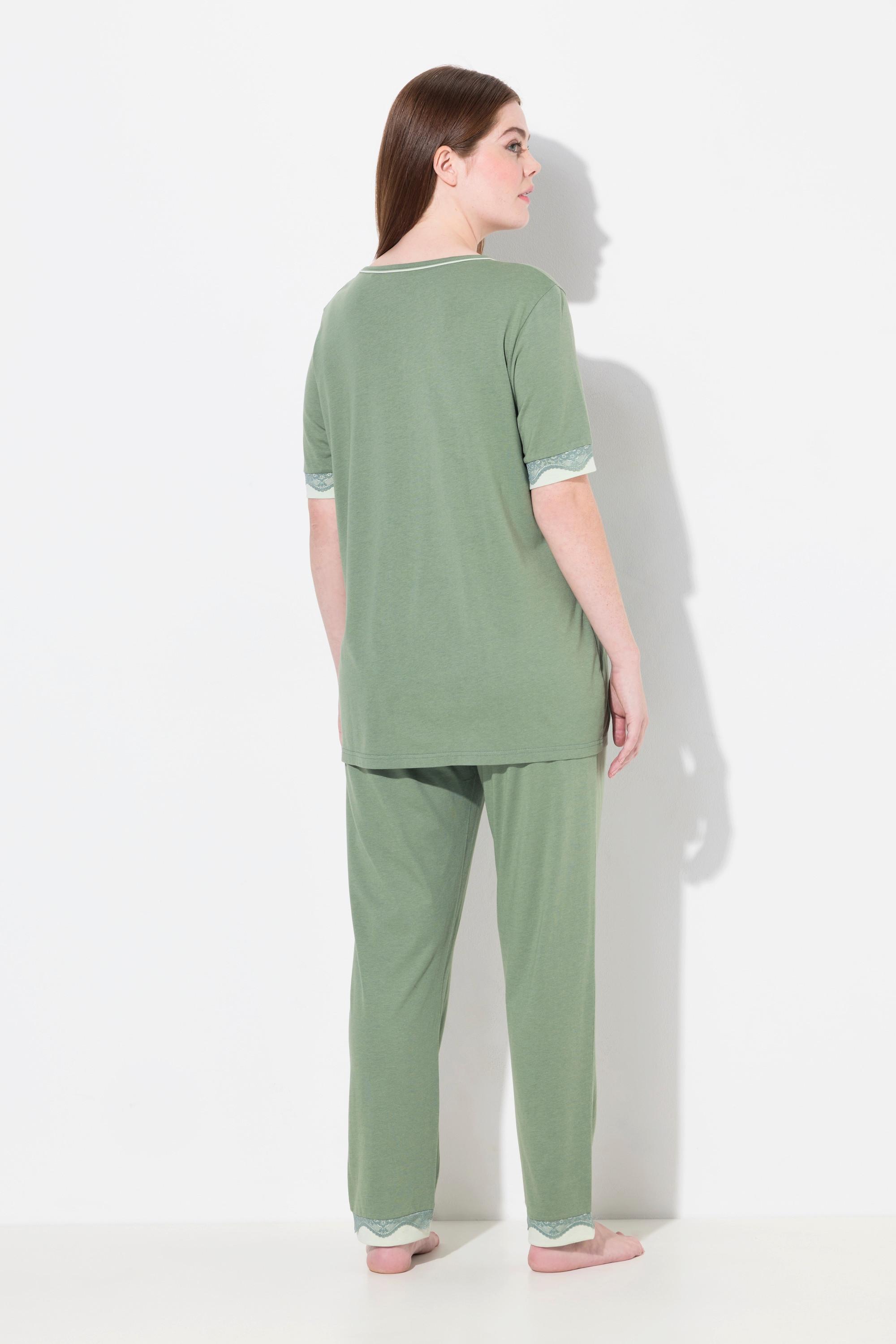 Ulla Popken Pigiama Bordi Pizzo Girocollo Mezza Manica  