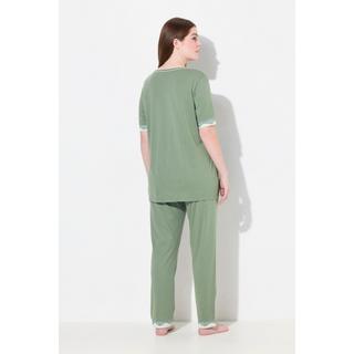 Ulla Popken Pigiama Bordi Pizzo Girocollo Mezza Manica  