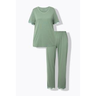 Ulla Popken Pigiama Bordi Pizzo Girocollo Mezza Manica  