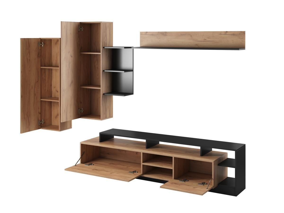 Vente-unique Mur TV avec rangements - Coloris : Naturel et anthracite - IDESIA  