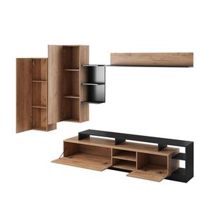 Vente-unique Mur TV avec rangements - Coloris : Naturel et anthracite - IDESIA  