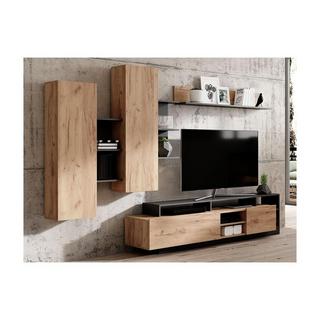 Vente-unique Parete TV con scomparti portaoggetti Naturale e Antracite - IDESIA  