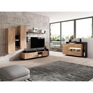 Vente-unique Mur TV avec rangements - Coloris : Naturel et anthracite - IDESIA  