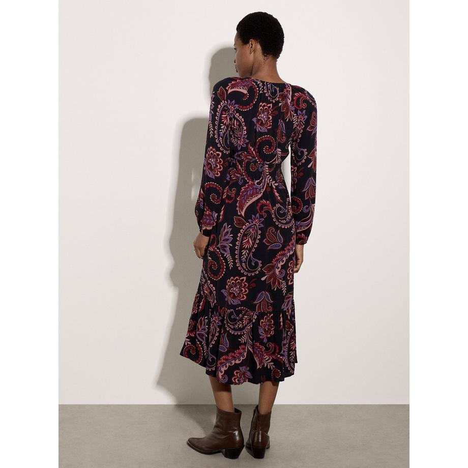APRICOT Krepp Midi Kleid mit Folk Blumenmuster  