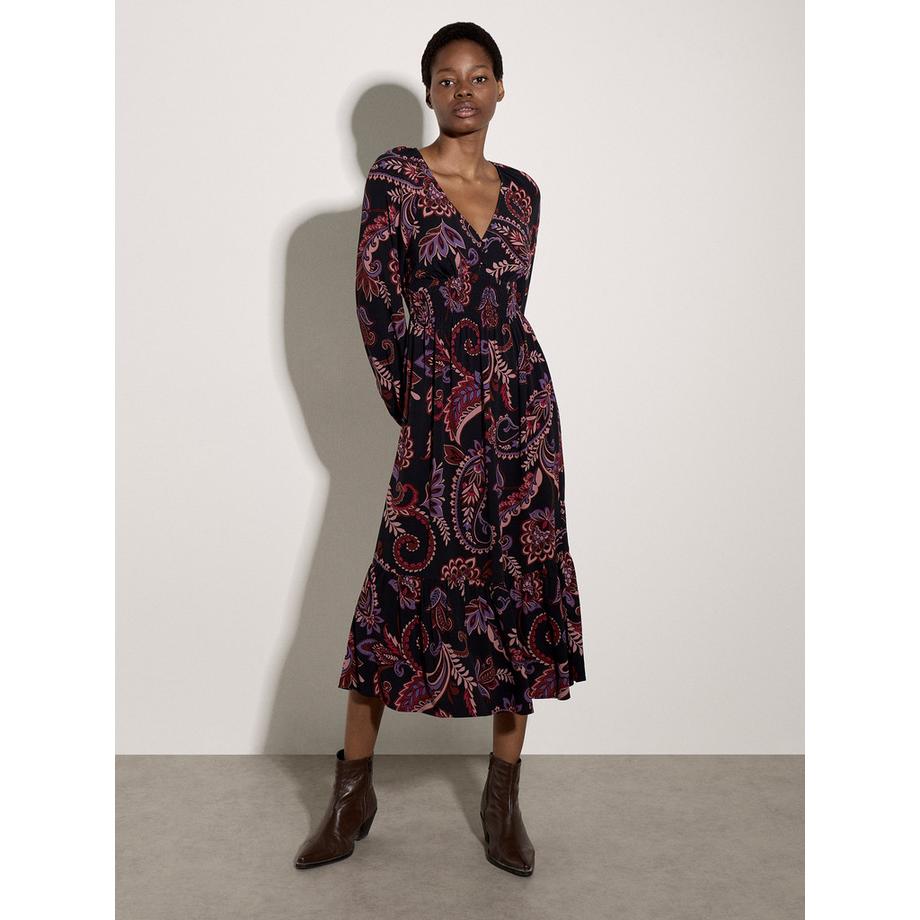 Midi-Kleid aus Krepp mit Folk-Blumenmuster
