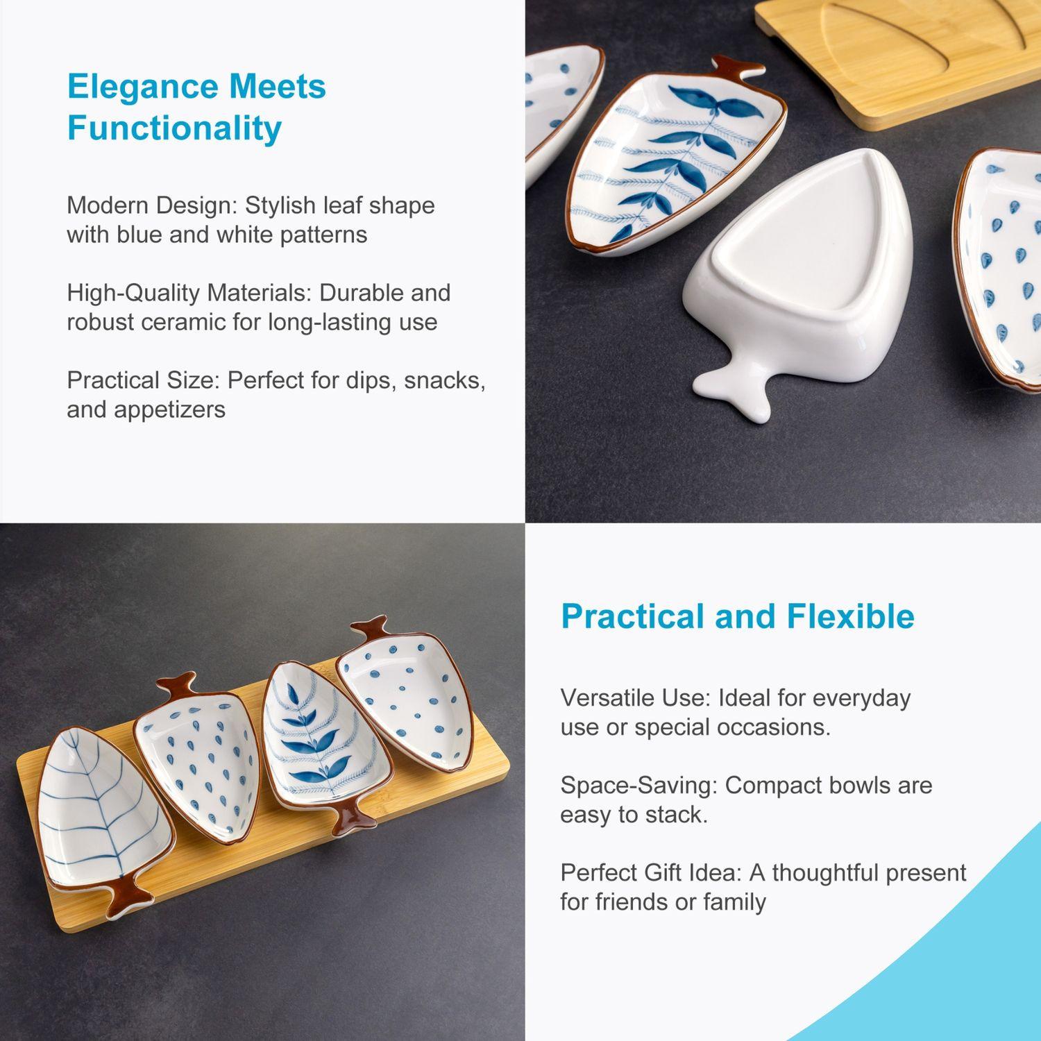 Intirilife Intirilife Keramik Dip-Schalen Set – 4 Schälchen in Blattform  