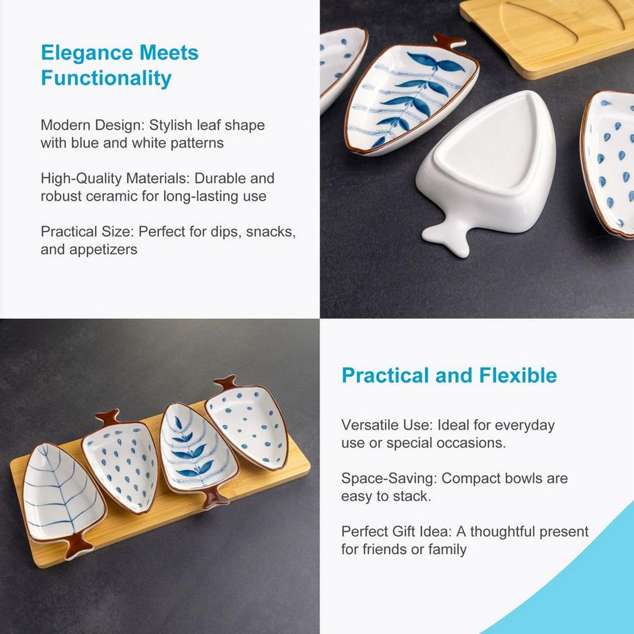 Intirilife Intirilife Keramik Dip-Schalen Set – 4 Schälchen in Blattform  