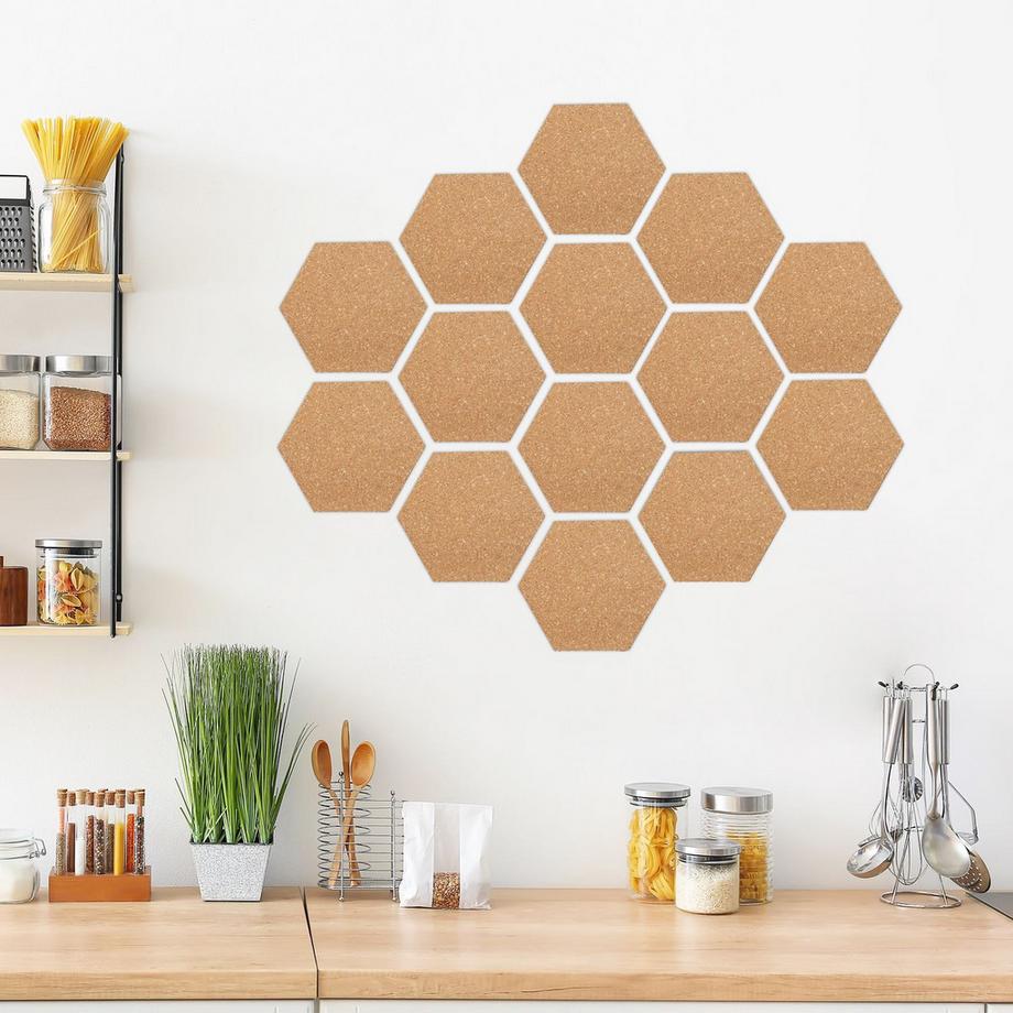 B2X  Sechseckige Stecktafeln aus Kork, 14er-Set 