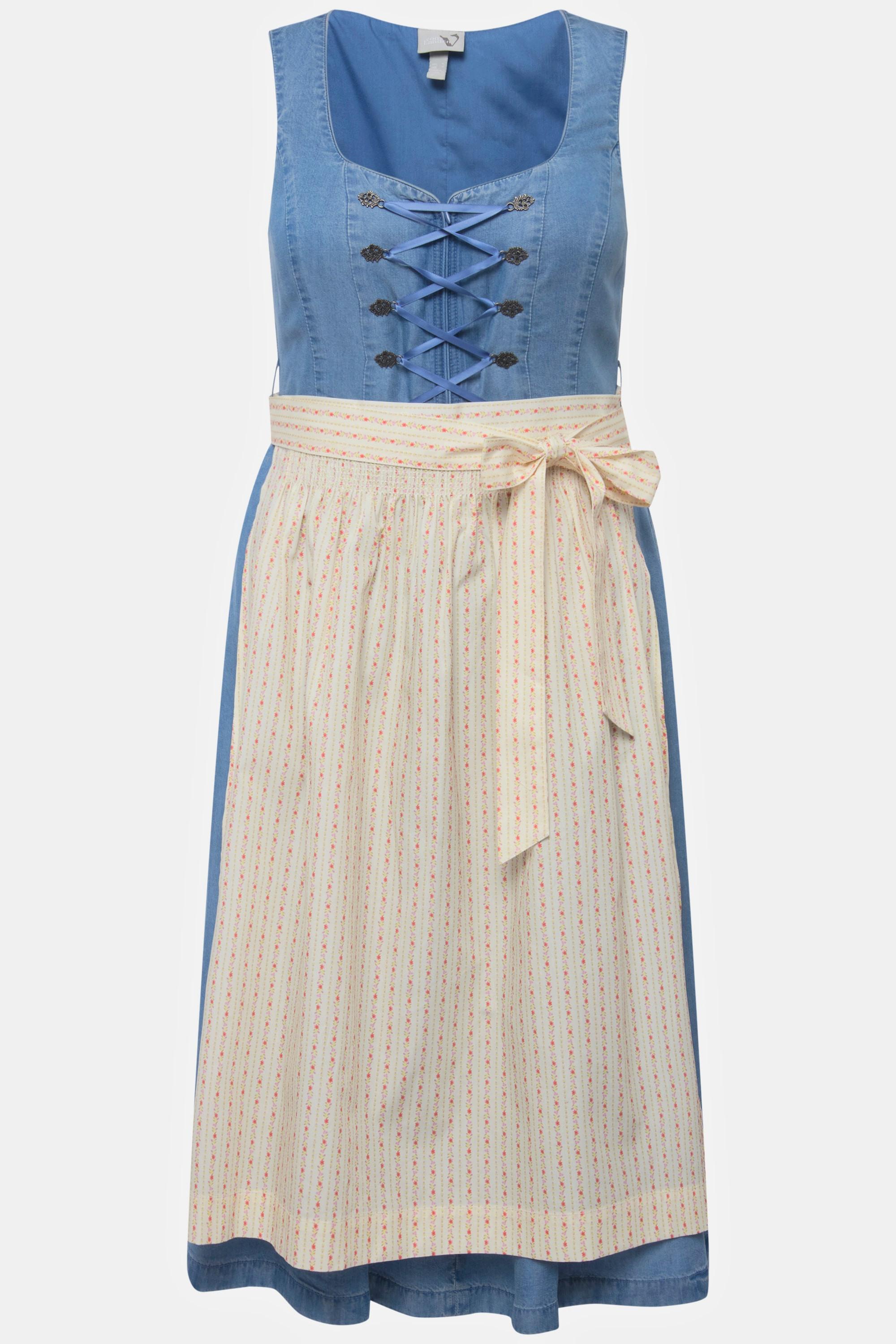 Ulla Popken  Dirndl, Lyocell, 2 Schürzen, Carree-Ausschnitt, ärmellos 