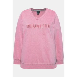 Ulla Popken  Sweat-Pullover, Schriftzug, V-Ausschnitt, Langarm 